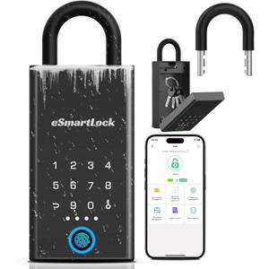 Fingerprint Key Lock Box with Code, Wireless Digital Lock Box with Bluetooth APP Control, Large Waterproof Key Hider for Airbnb Storage Unit Outdoor Wall Home Office Warehouse Realtor