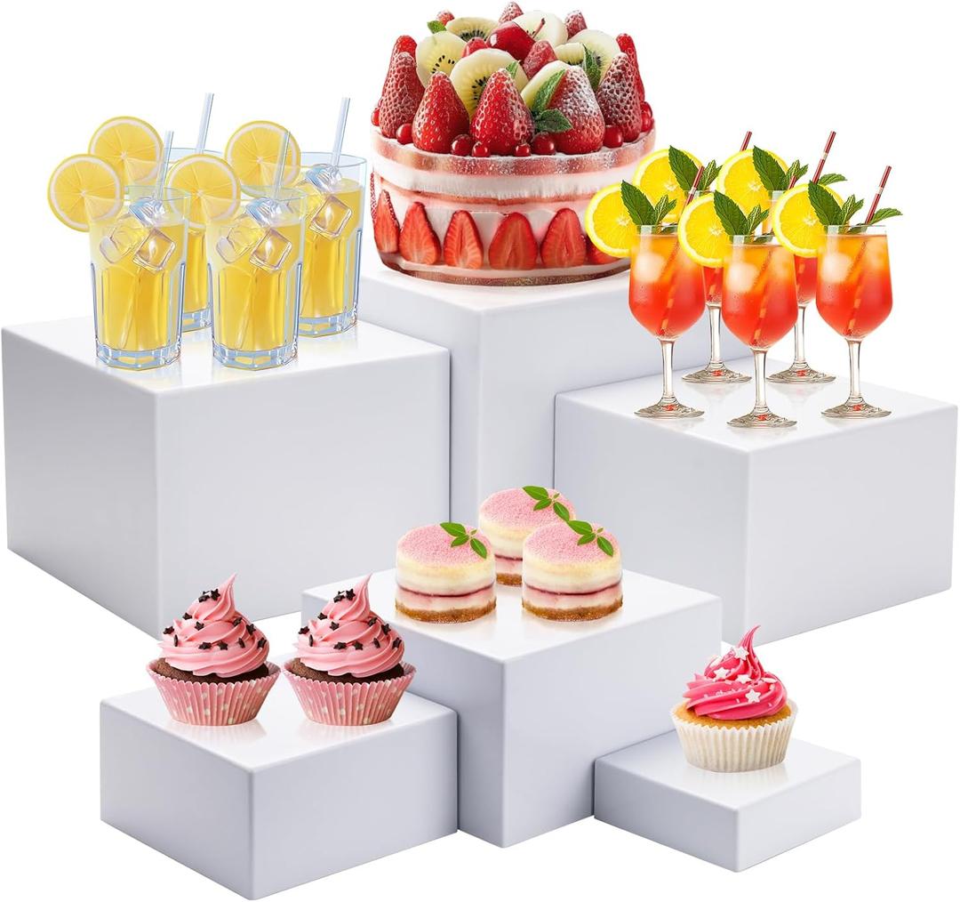 6Pcs Buffet Risers Dual-Sided Food Riser for Buffet Table Acrylic Cube for Display Reversible Stand Shelf for Catering Dessert Versatile Kitchen Countertop