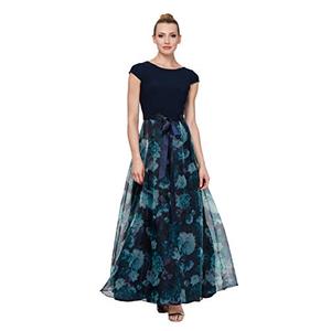 S.L. Fashions womens Sleeveless Bead Waist Maxi Special Occasion Dress, Navymulti, 16 US