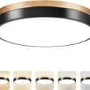 11.8 inch Wood Led Flush Mount Ceiling Light, Dimmable, 5CCT 3000K-6000K Selectable, 36W, 3600LM, Round Modern White Light Fixture Ceiling Mount for Bedroom, Laundry Room,Kitchen, Hallway, Black