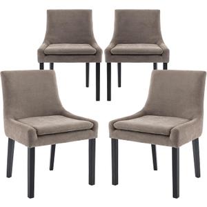 COLAMY Modern Dining Chairs Set of 4, Upholstered Corduroy Accent Side Leisure Chairs with Mid Back and Wood Legs for Living Room/Dining Room-Camel