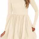 PRETTYGARDEN Fall Dresses for Women 2026 Casual Long Sleeve Bubble Cute Crew Neck A Line Mini Short Dress with Pockets (Medium)