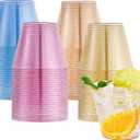 JOLLY CHEF 100 Pack 9 oz Plastic Cups, Disposable Party Cups in Assorted Colors, Plastic Glasses with 4 Colors Perfect for Wedding, Thanksgiving Day, Christmas (Multicolor)