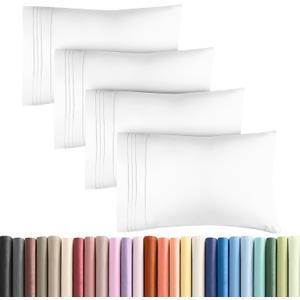 Queen Pillow Cases Set of 4 - Ultra Soft Hotel Quality Pillowcase Covers - Comfy, Cozy & Wrinkle Free - Shrinkage, Stain and Fade Resistant - Machine Washable Pillow Protectors - 4 Piece Set - White