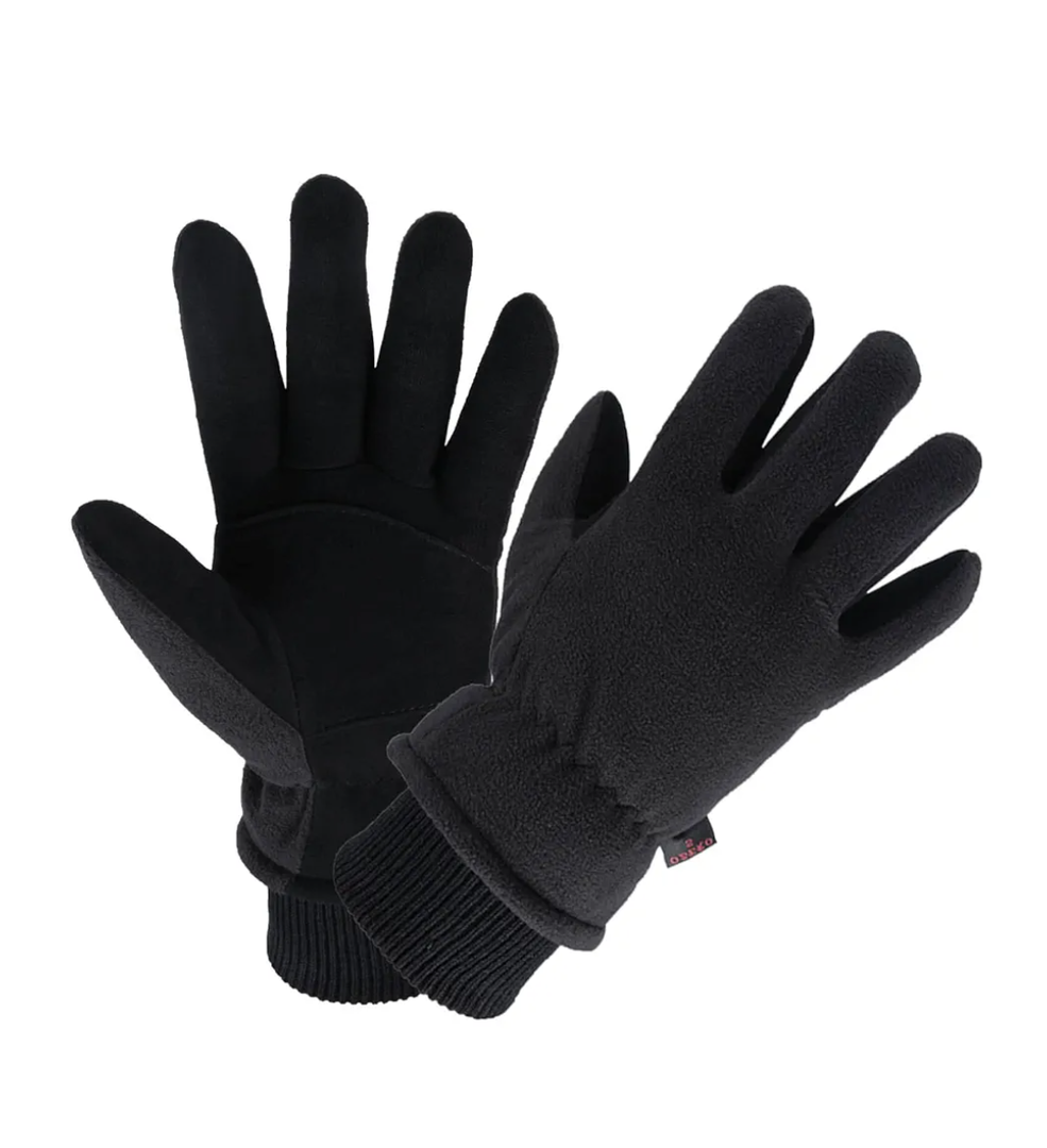OZERO Winter Gloves Deerskin Suede Leather and Insulated Polar Fleece Water Resistant Thermal Gifts for Men and Women(S)