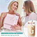 3 x Gifts for Women, Personalized Monogrammed Gifts for Sister Mom Friend Wife, Birthday & Ideas 2024 - Cute Iced Coffee Glass Cups with Lids & Straws