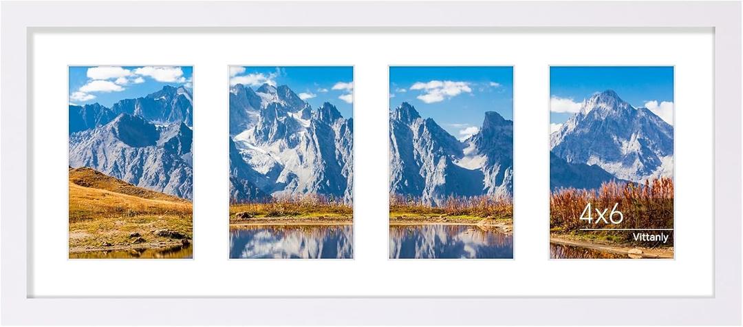 Vittanly 8x20 Collage Picture Frame, Displays 4Pcs 4x6 Pictures with Mat or 1Pcs 8x20 without Mat, Picture Frames Collage Wall Decor for Horizontal or Vertical Display, White, 1 Pack