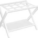 Heybly Luggage Rack, Folding Suitcase Stand with Storage Shelf, Heavy-Duty Luggage Holder for Guest Room Bedroom Hotel, Holds up to 141 lb, White, HLR010W1
