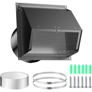 6 Inch Hooded Wall Vent with Screen and Damper,Wall Exhaust Vent Cover Cap,Dryer Vent Cover Outside,External Extractor Wall Vent Hood for House Kitchen Range Hood Air Ventilation Black