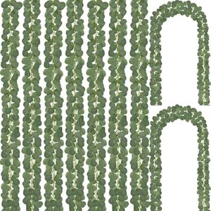 CQURE 24 Pack Eucalyptus Garland, Artificial Greenery Faux Eucalyptus Leaves Table Vines for Wedding Backdrop Fireplace Arch Door Wall Room Decor (168FT)