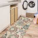 Beeiva Floral Rug Runners for Hallways, 2x5 Ultra Thin Beige Kitchen Runner Rug Washable, Vintage Plant Non-Shedding Bathroom Front Door Rug Non-Slip Hallway Runner Rug for Entryway Bedroom Kitchen