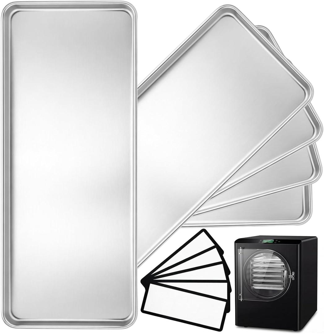 5 Sets Medium Metal Trays with Silicone Mats Compatible with Harvest Right Freeze Dryer Medium Freeze Dryer Trays Silicone Baking Mats for Kitchen, 17.91 x 7.68 x 0.79 inches, 45.5 x 19.5 x 2 cm