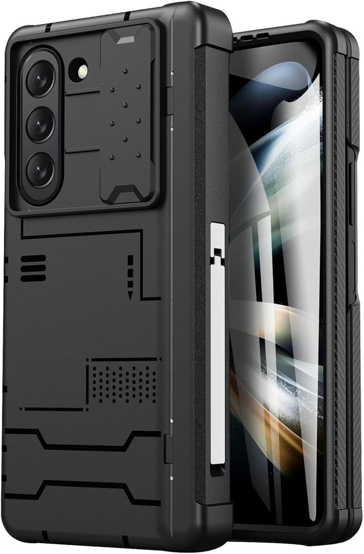 Military Case for Samsung Galaxy Z Fold 5, Cover with Screen Tempered Film, Shockproof Camera Protective Case (Color : Black)