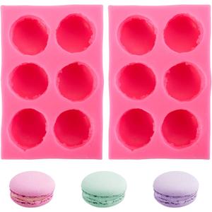 Hedume 2 Pack 6-Cavity 3D Macaroon Silicone Mold, Macaron Hamburger Baking Molds, Perfect for Candle, Muffin, Cake/Cupcake Decorating, Mini Soap, Bath Bomb