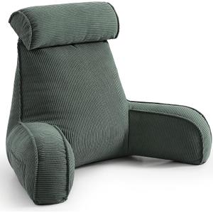 Sit Up Reading Pillow, Backrest Pillow with Arms, Corduroy Back Support Cushion with Side Pockets & Washable Cover, Bed Rest Support for Sofa Couch Floor Relax, Peacock Blue, Large