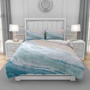 Duvet Cover Set Queen Size, Blue Sea Beach with Waves 3 Piece Bedding Duvet Set with Zipper Closure, Home Decor Microfiber Fabric Duvet Cover with 2 Pillow Shams for Bedroom