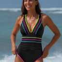 popvil One Piece Swimsuits for Women 2026 Tummy Control Neon Bathing Suit with Adjustable Strap (Blue, XL)