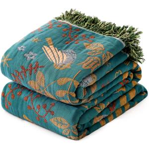 MSGKV Boho Throw Blanket 50"x60" Cotton Blanket for Couch and Sofa Cover for Living Room Summer Throw Decorative Woven Bird Blankets