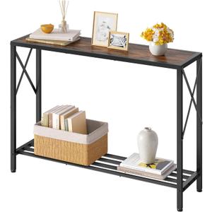 Tajsoon Console Table 41.8, 2-Tier Industrial entryway Table, Narrow Sofa Table with Shelves, Entrance Table for Entryway, Hallway, Living Room, Foyer, Corridor, Office, Rustic Brown