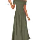 ZESICA Women's Off The Shoulder Maxi Dress 2026 Summer Sleeveless Casual Slim Swing Pleated Formal Party Dresses,Army Green,X-Large