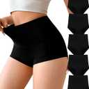 Annenmy Cotton High Waisted Underwear for Postpartum Boy Shorts Women Tummy Control Brief Cotton Panties 5 Pack (Medium)