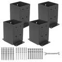 4×4 Post Base 4 Pcs, (Inner Size 3.6"x3.6") Post Brackets, Heavy Duty Black Metal Powder-Coated Thick Steel Post Anchor Outdoor for Support Deck Base Plate Pergola Brackets Fence Kit