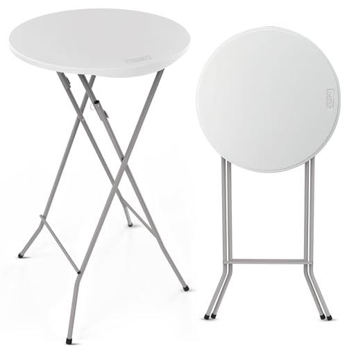 VINGLI 24" Plastic Folding Round Table Bar Height, HDPE Matrial with Gray Metal Finish, High Top Table for Outdoor Party, Cafes, Restaurants, Backyard, Dining Room, Wedding Event, Pack of 1, White
