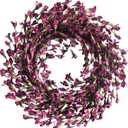 Bibelot Spring Wreath for Front Door, Artificial Forsythia Flower Wreath, Farmhouse Festival Wall Decor (Purple)