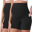POSHDIVAH Maternity Shorts for Women Over Belly Biker Workout Yoga Active Summer Pregnancy Running Short Leggings 5" M
