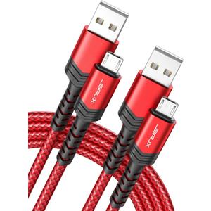 JSAUX Micro USB Cable for Android, (2-Pack 6.6FT) Micro USB Android Charger Cable Nylon Braided Cord Compatible with Galaxy S7 S6 J7 Edge Note 5, Kindle. MP3 and More-Red
