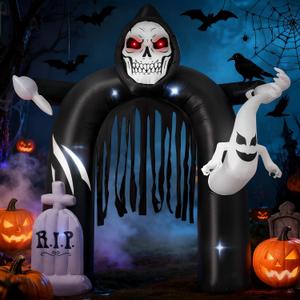 GVDV 10FT Halloween Inflatables Clearance, Lighted Blow Up Archway with Ghosts, Pumpkins & LED Lights, Spooky Yard Lawn Porch Display for Halloween Party & Haunted House Entrance