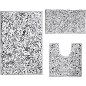 3 Pieces Light gray Bathroom Rugs, Ultra Soft Non Slip Absorbent Chenille Toilet Bath Mat Set Rugs for Slip-Resistant Shag Extra and Rug Shower Room Machine (Light gray, 20"x32"+17"x24"+20"x20"U)
