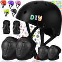 Color Gradient Kids Bike Helmet and Pads Adjustable Helmet for Kids Protective Gear Set with Elbow Knee Pads Wrist Guards for Cycling Bicycle (Small: 20.1"-21.2"/51-54cm, Black-2)