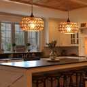 Plug in Pendant Light Rattan Hanging Lamp with Switch,Mini Rattan Boho Semi Flush Mount Ceiling Light,Hand Woven Hallway Light Fixtures for Bedroom Entryway Kitchen