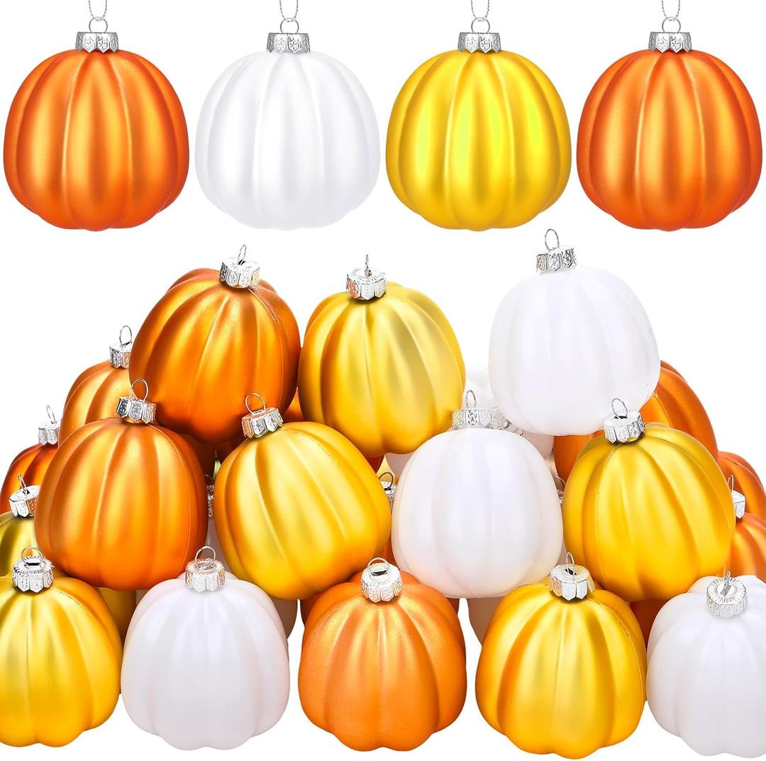 Tigeen 24 Pcs Thanksgiving Pumpkin Hanging Ornaments Fall Mini Pumpkin Hanging Tree Ornaments Ball Decorations for Tree Thanksgiving Harvest Party Halloween Home Decor (Novelty)