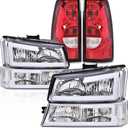 G-PLUS LED DRL Headlights Assembly & Tail Lights Fit Chevy Silverado 1500 1500 HD 2500 2500 HD 2003-2006, Clear Lens Chrome Housing Clear Reflector Headlamps Assembly Red Taillights
