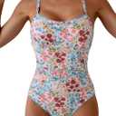 Eomenie Women's One Piece Swimsuit Tummy Control Slimming Bathing Suit Ruched Swimwear Tie Back Shell Stitch Swim Suit S