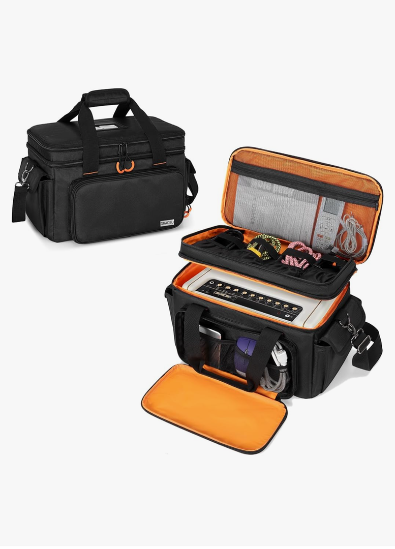 Travel Carry Bag Compatible with Positive Grid Spark 40 Amp, Double Layer Gig Bag with Multiple Pockets for Accessories, Music Gear Case with Handle Strap and Non-slip Bottom, Black