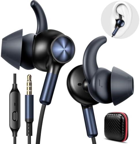 APETOO Wired Ear Buds Sport in-Ear Headphones w/Anti Fall/Hurt Wingtips, Mute Mic, Pure Stereo Bass, Noise Isolating Aux 3.5mm Earbuds for Running/iPhone/Samsung/Android/Laptop/PC/School/Small Ear