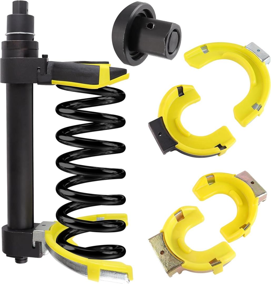 Spring Compressor Tool Macpherson Interchangeable Fork Strut Coil Extractor Tool Set with Safety Guard (Overload Protection Device) Allow The Use of Impact Wrenches