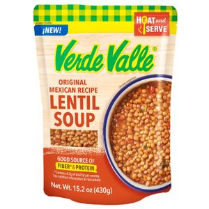 6 x Verde Valle Original Recipe Lentil Soup Fresh Ready to Eat 15.2 oz (Pack of 1), Authentic Mexican Prepared Meal, Sopa de Lentejas, Protein, Fiber, Carrots, Tomatoes, Onions, Jalapeno Peppers (EXP 09/30/25)
