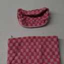 2 Pieces Makeup Bag Large Checkered Cosmetic Bag Capacity Canvas Mix Travel Toiletry Bag Organizer Cute Makeup Brushes Aesthetic Accessories Storage Bag for Women, Checkered Mix Rose Red