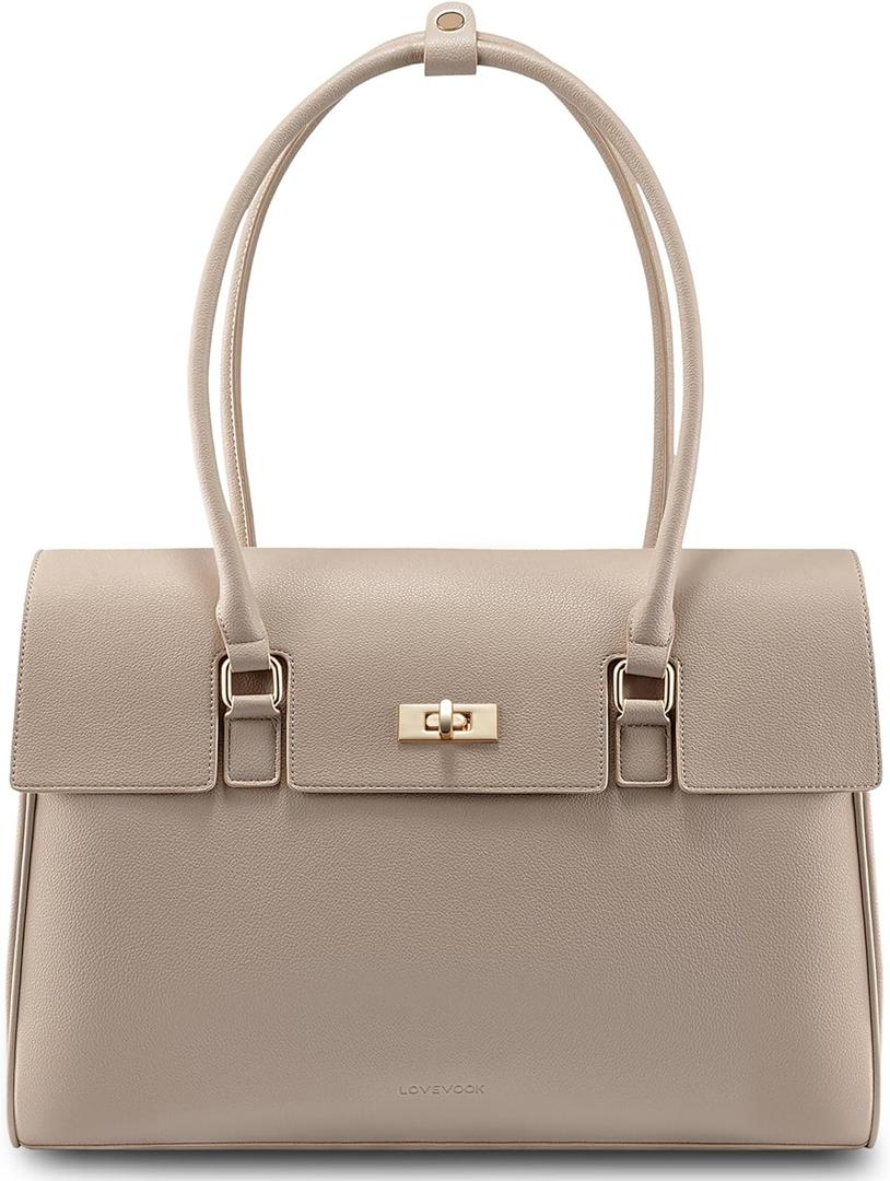 LOVEVOOK Laptop Bag for Women Work Tote Messenger Bag Waterproof Business Office Professional Handbag Shoulder Bag (15.6 inch, Apricot)