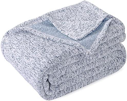 KAWAHOME Summer Sweatshirt Blanket King Size for Bed-Lightweight Breathable Blankets, Soft Thin Knit Jersey Blanket for Hot Sleepers, 108 X 90 Inches, Heather Blue
