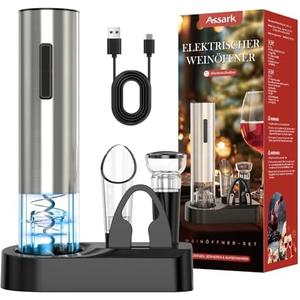 Electric Wine Opener,Rechargeable Automatic Wine Opener Corkscrew Opener Set With Wine Stopper, Foil Cutter, Wine Aerator,Storage Base & USB-C Cable Christmas Gifts for Wine Lovers