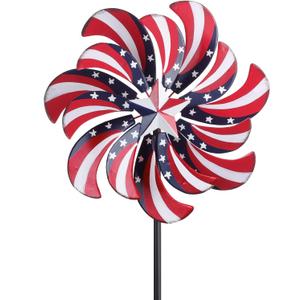 hogardeck 4th of July Wind Spinners Outdoor, Metal Wind Spinners with Stakes for Memorial Day Decorations, 360° Rotating Double Layers Windmill Yard Art for Outside Lawn Porch, Red White Blue