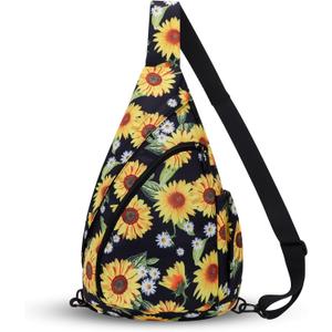HUA ANGEL Crossbody Sling Bag for Men & Women Lightweight Waterproof Chest Shoulder Bag for Travel Hiking & Everyday Use (One Size, W-daisy Sunflower)