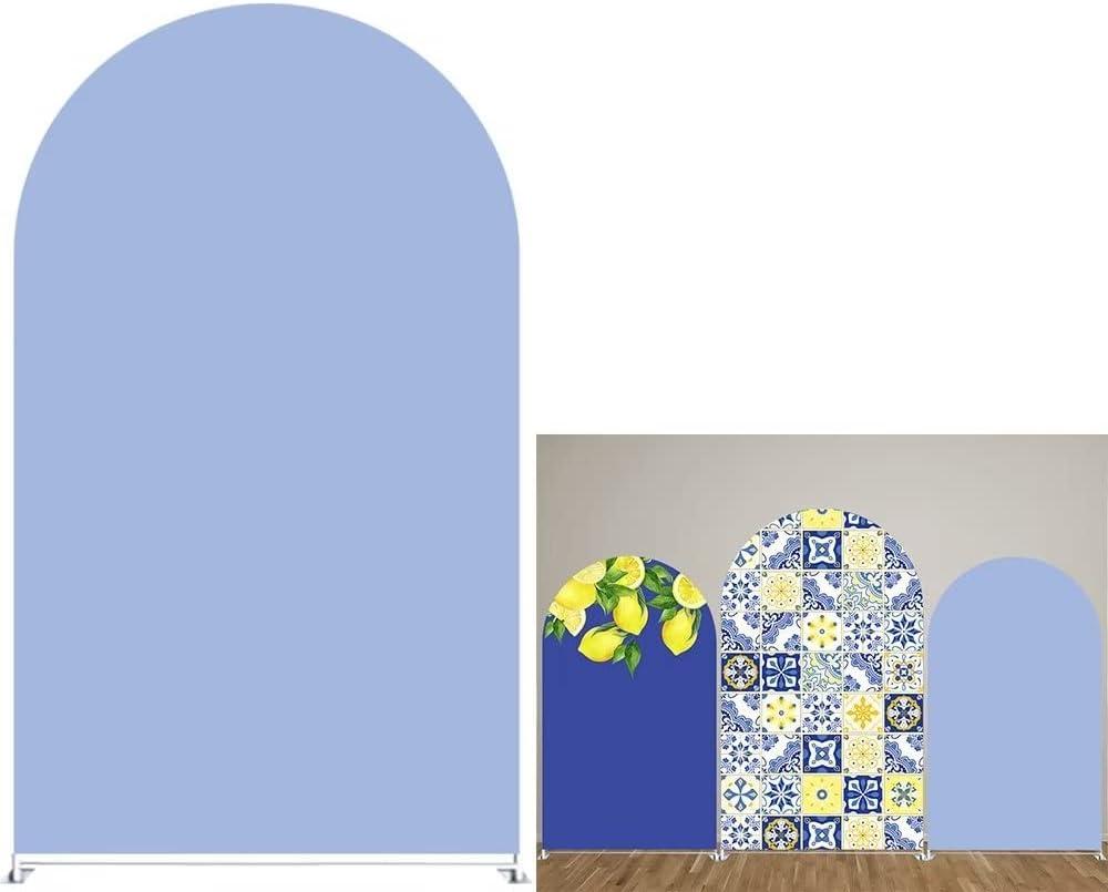 Light Baby Blue Solid Arch Backdrop Covers for Positano Parties Arched Stand Stretchy Fabric Cover Porcelain Boys Birthday Party Decors(4x7.2ft) (GX-1176)