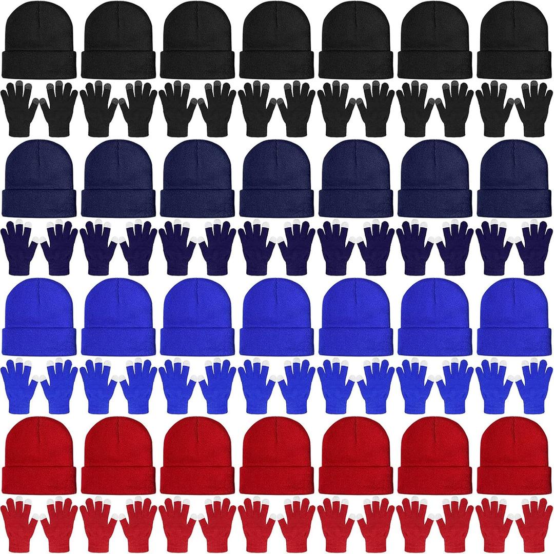 SATINIOR 56 Pieces Bulk Winter Beanies Gloves Set Touchscreen Gloves Hats Combo Pack for Winter Homeless Men Women (Multicoloured)