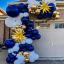 Graduation Balloon Arch Garland Kit 2025, 18" 10" Blue Gold Balloons with Congrats Grad Banner 32" 2025 Foil Balloons for Class of 2025 Party Decorations High School College Celebrations